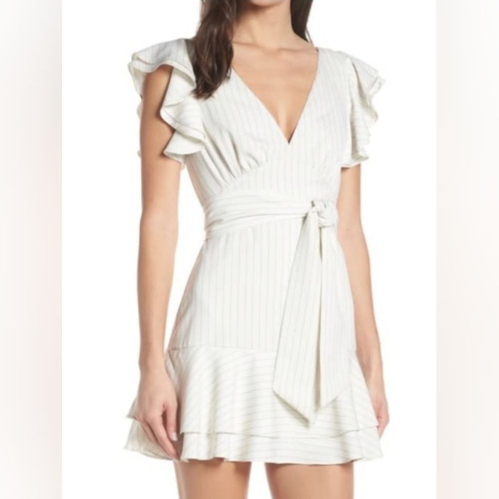 Finders Keepers ivory stripe flamenco mini dress size S